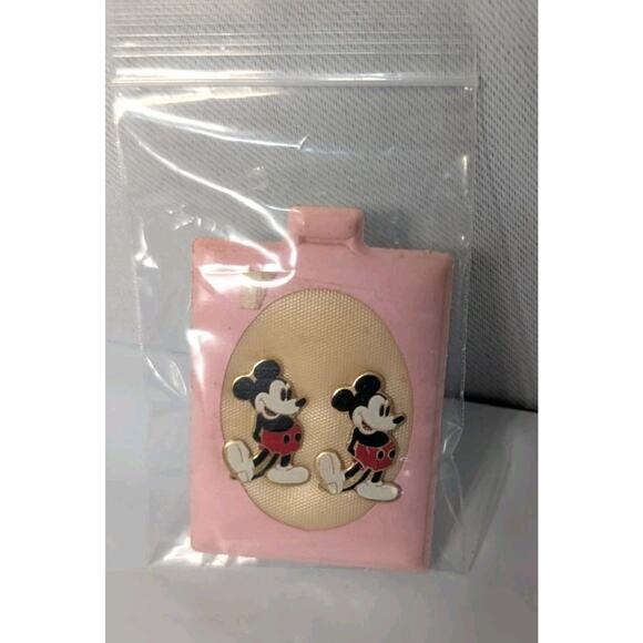 Vintage 70's Mickey Mouse Walt Disney Enamel Gold Tone Stud Post Earrings - Picture 1 of 4